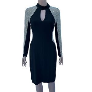 XSCAPE Women's Black Studded Illusion Choker Sheath Dress Size 8